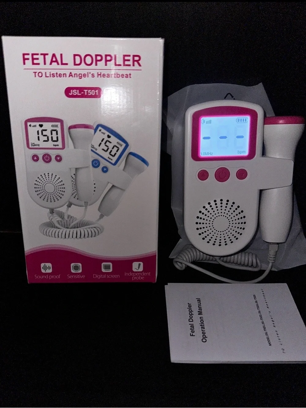 Fetal Doppler Baby Heartbeat Monitor with accessories Gel and Batteries - Pink